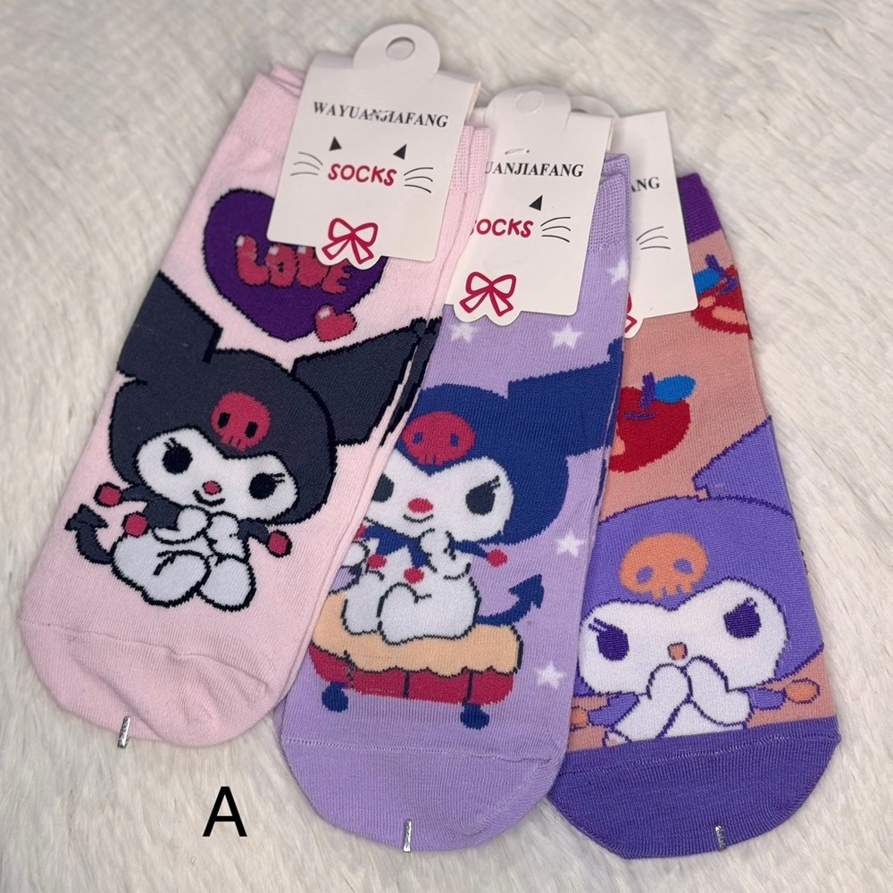 Kuromi Sanrio Women's Cute Character Ankle Socks - Pink, Lavender, Purple 3 pcs